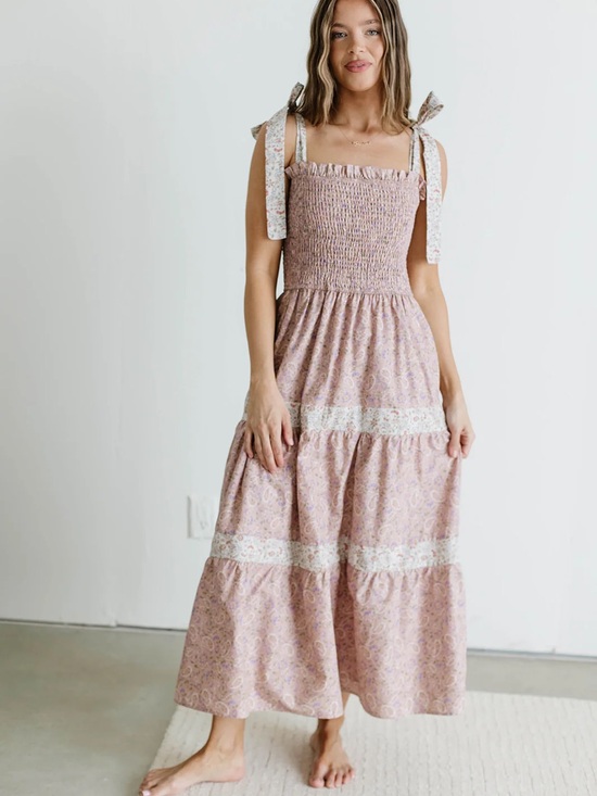 Worth Collective Dresses & Skirts - Smocked Tie-Strap Maxi Dress in Blush Pink